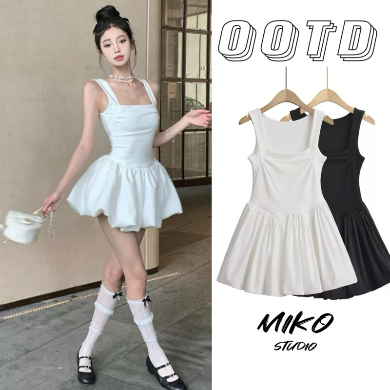 Miko พร้อมส่ง👑เดรสสั้น เครสขาว ชุดกระโปรง เดรสรัดรูป ทรงพองๆ ชุดเจ้าหญิงดูแพงเซ็กซี่ ใส่แล้วดูผอม ชุดไปเที่ยว ชุดออกงาน