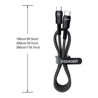 Essager สายชาร์จ PD100W Type C ถึง Type C สายชาร์จเร็วสำหรับโทรศัพท์ Ip15-16 Samsung E-MARK