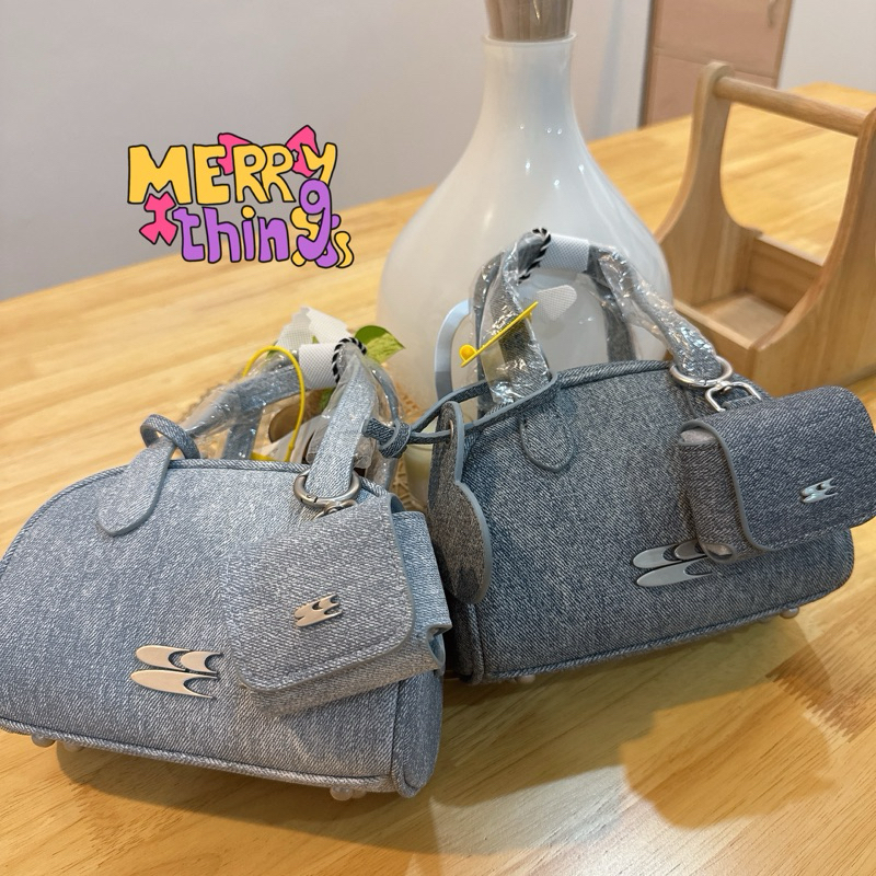 พร้อมส่ง Crying Center mini logo denim+กระเป๋า pouch (ใช้โค้ดลด 30% max 1,000) จากช็อปแท้