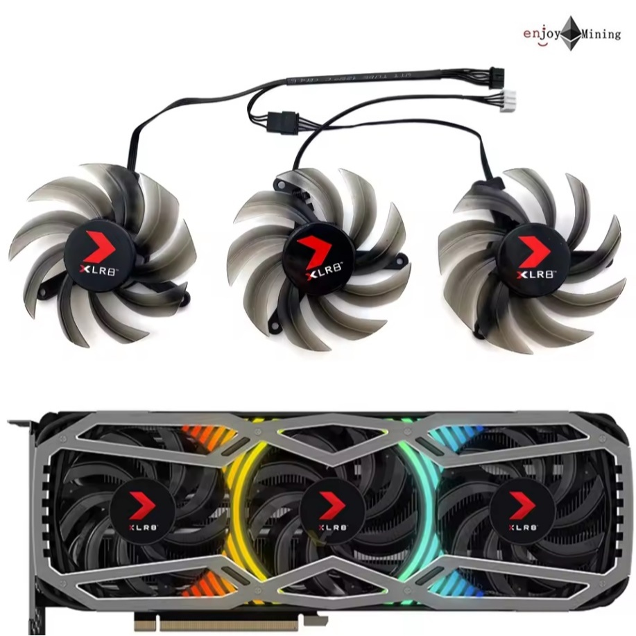 พัดลมการ์ดจอ PNY GeForce RTX3070 3070ti 3080 3080ti 3090 XLR8 REVEL EPIC-X RGB Triple Fan Graphics Card TH8015S2H-PCC01