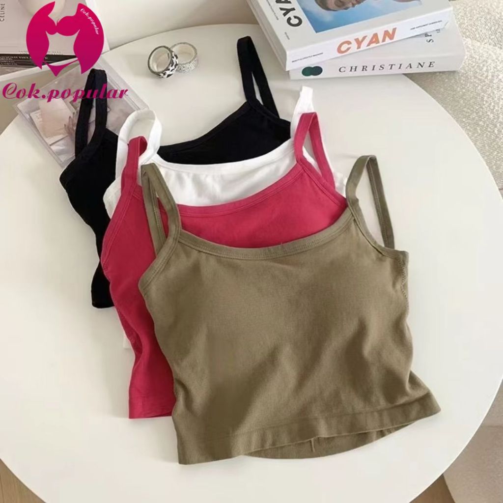 #267 สินค้าพร้อมส่งจากไทย เสื้อครอปแฟชั่นเกาหลี มีฟองน้ำในตัว แต่งสายไขว้หลัง