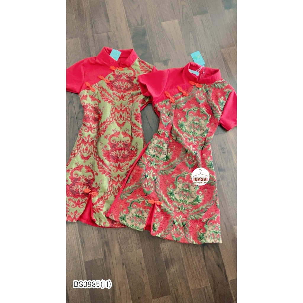 BS3985  เดรสกี่เพ้า ผ้าทอปักดิ้นทอง แต่งผ้าแต่งกระดุมจีน ซิปหลัง - รูปที่ 6