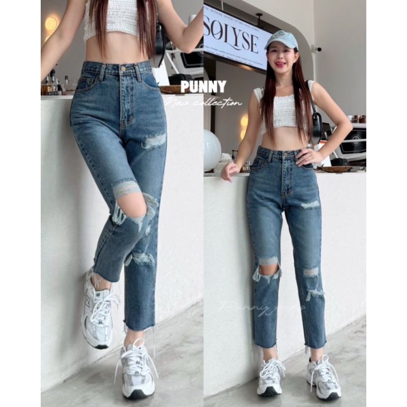 📌Punny jeans ทรงบอยขาดสี่เอวสูงผ้าไม่ยืดเก็บทรงพลางหุ่นได้ดีมากๆแนววินเทจต้องจัดเลยจ้า - รูปที่ 4