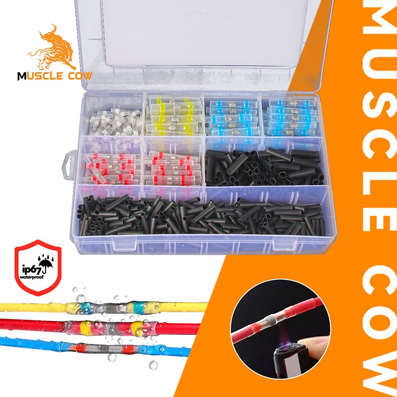 MUSCLE COW ชุดตัวเชื่อมต่อแบบมีสายบัดกรีกันน้ำและขั้วต่อก้นจีบแบบหดได้ ประสิทธิภาพสูง ใช้งานง่าย