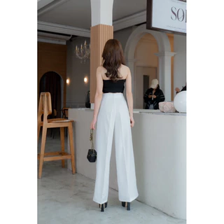 กางเกงขากระบอกเอวสูง ตอกตะขอหน้าเรียบ ผ้าเปเป้ ยาว40“ (S-3XL) ปลายขากว้าง12”