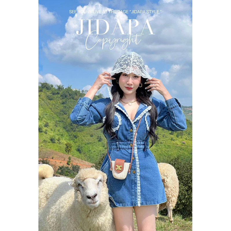 Jidapa style : เซทยีนฮู้ดอย่างสวย แต่งฮู้ดลูกไม้ ผ้ายีนฟอกหนาสวยอย่างดี มีขาสั้นให้ด้วยนะคะ (งานมือ 