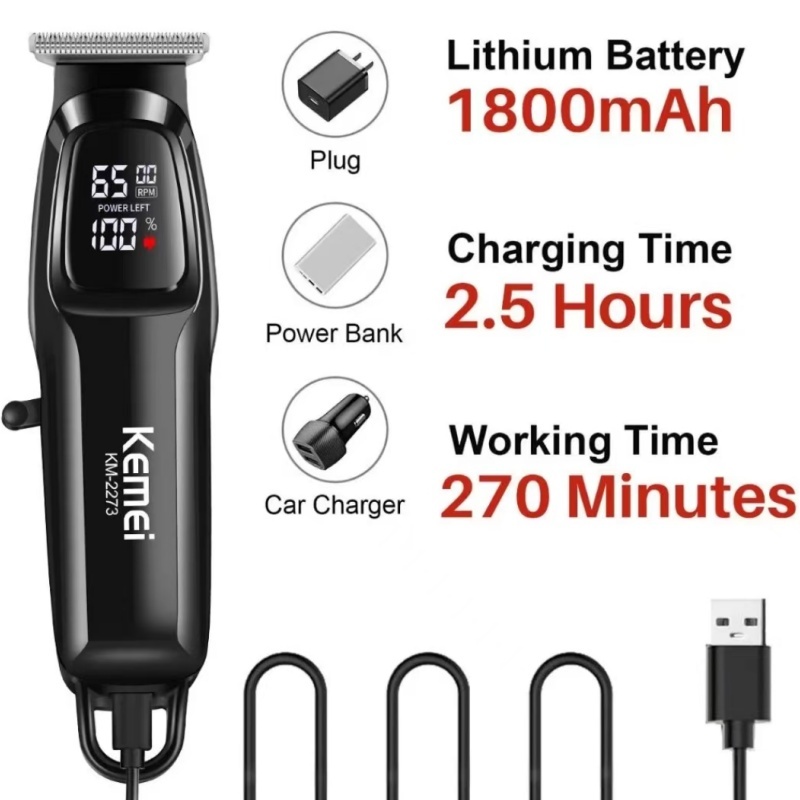KEMEI KM-2273 ปัตตาเลี่ยน ไร้สาย ตัดผม กันขอบ แกะลาย โกนหนวดเครา แบตตาเลี่ยน บัตเตอเลี่ยนไฟฟ้า USBชาร์จ อุปกรณ์ครบชุด