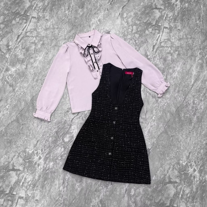 💜BELLITA BRAND💜ชุดเซ็ท XL เสื้อแขนยาว+เดรสผ้าทวิต