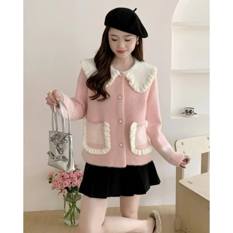 เสื้อกันหนาวขนมิ้งคอบัวสไตล์เกาหลี