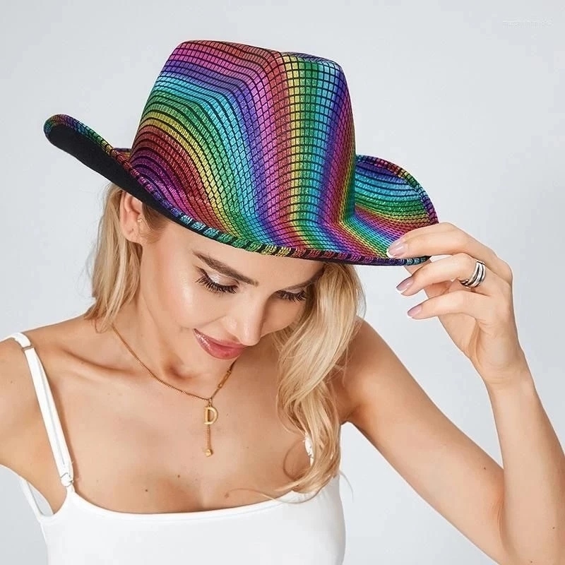 หมวกคาวบอย หมวกแฟนซี LGBTQ สีรุ้ง กันแดด คาวบอยสีรุ้ง มีเชือกคล้อง ปีกกว้าง Rainbow LGBT Pride Cowboy Hat