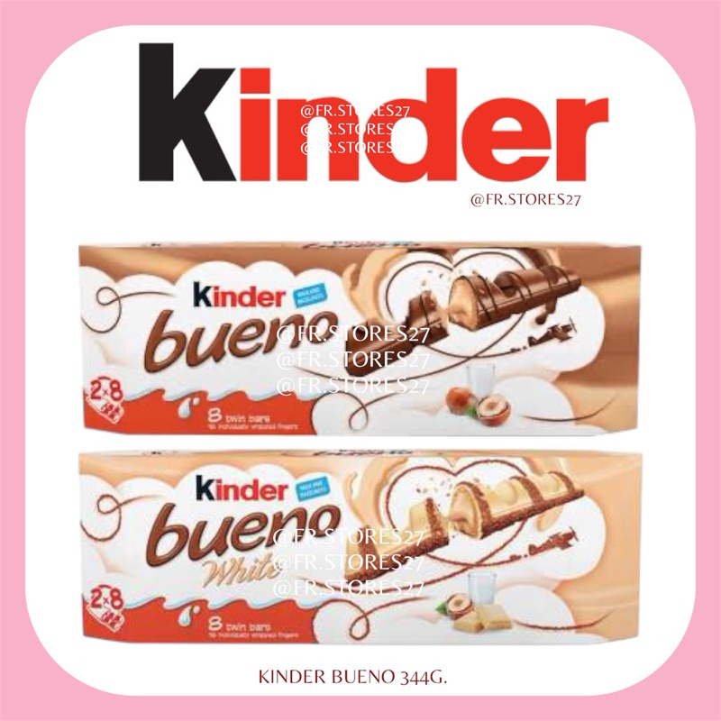 Kinder Bueno 344 G. 1 กล่องมี 8 ห่อ 16 แท่ง white/dark