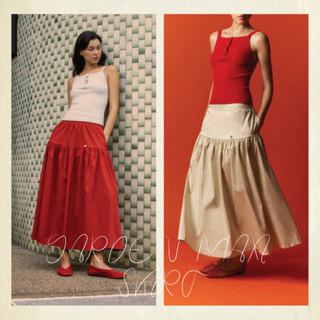 Rally Garden Maxi Skirt - กระโปรงยาวดีเทลจีบรูดรอบตัว