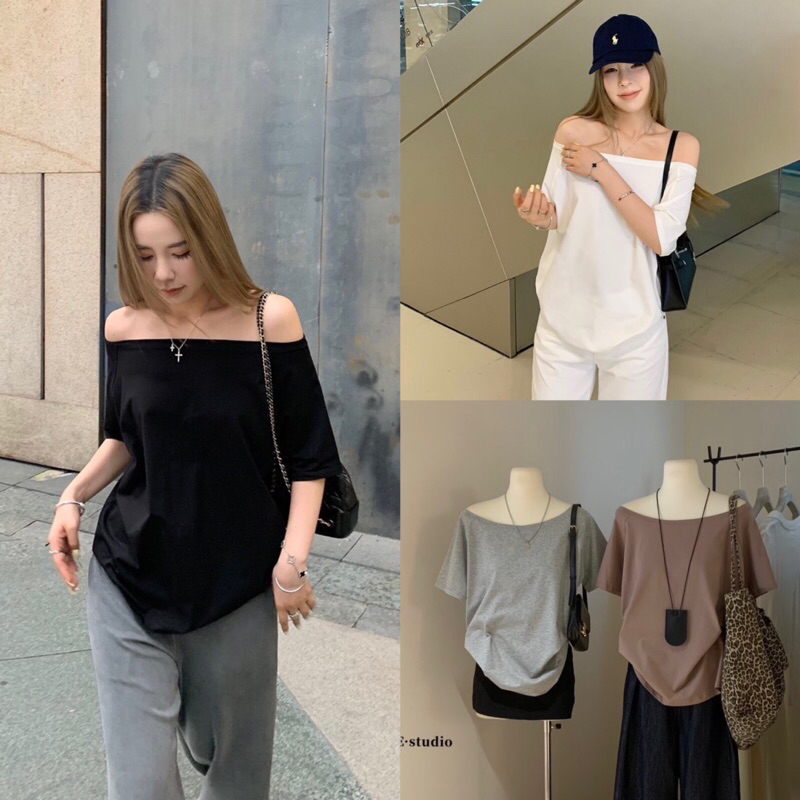 เสื้อคอกว้างเปิดไหล่ก็ดู sexyรุ่น 3596 TAG.WG.WE🇰🇷🇰🇷