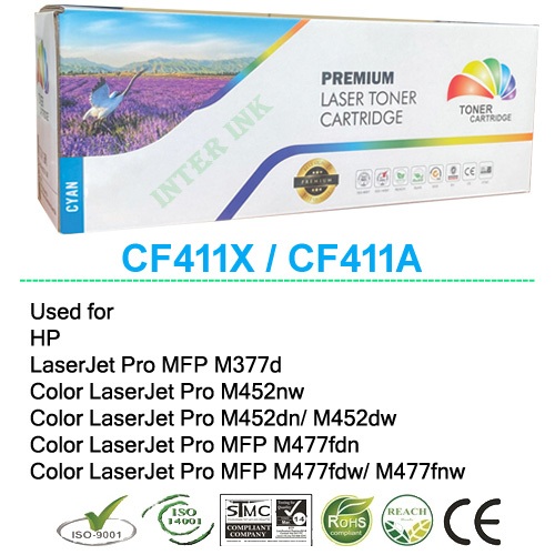 หมึก CF411X / CF411A (410X) สีฟ้า Color Box