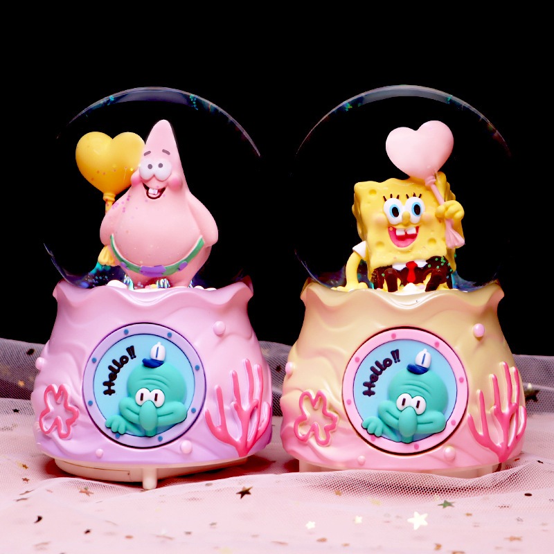 SpongeBob SquarePants ลูกบอลคริสตัลแพทริคสตาร์ กล่องดนตรีเกล็ดหิมะ ของขวัญวันเกิดสำหรับเด็กและเด็กผู้หญิง
