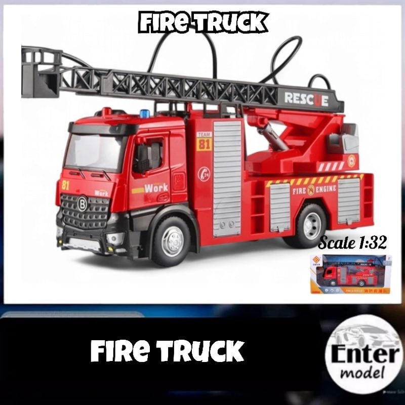 โมเดลรถดับเพลิง เหล็กอัลลอย คันใหญ่ ฉีดน้ำได้ เปิดไฟได้มีเสียงไซเรน FIRE TRUCK ยาว33cm สเกล 1/32