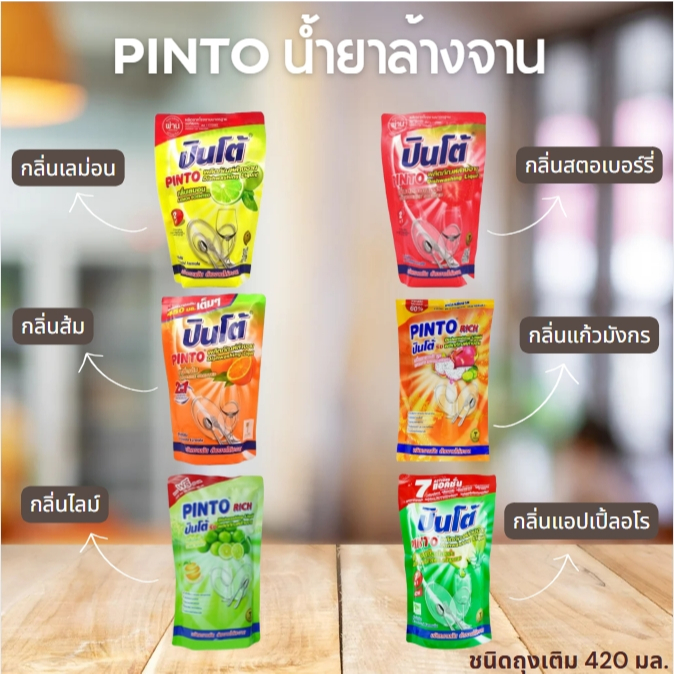 ราคาถูกที่สุด!! Pinto - ปินโต้ น้ำยาล้างจาน ชนิดถุงเติม ผลิตภัณฑ์ทำควาสะอาดภาชนะ ขนาด 420 มล.