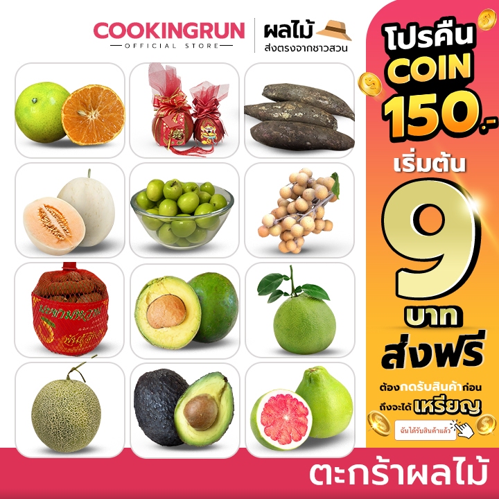 ( โค้ดลด40%100.- ) ตะกร้าผลไม้ อะโวคาโด บูท7 แฮส / ส้มโอขาวน้ำผึ้ง / เมล่อน / ส้มโอทับทิมสยาม / บัวหิมะ cookingrun