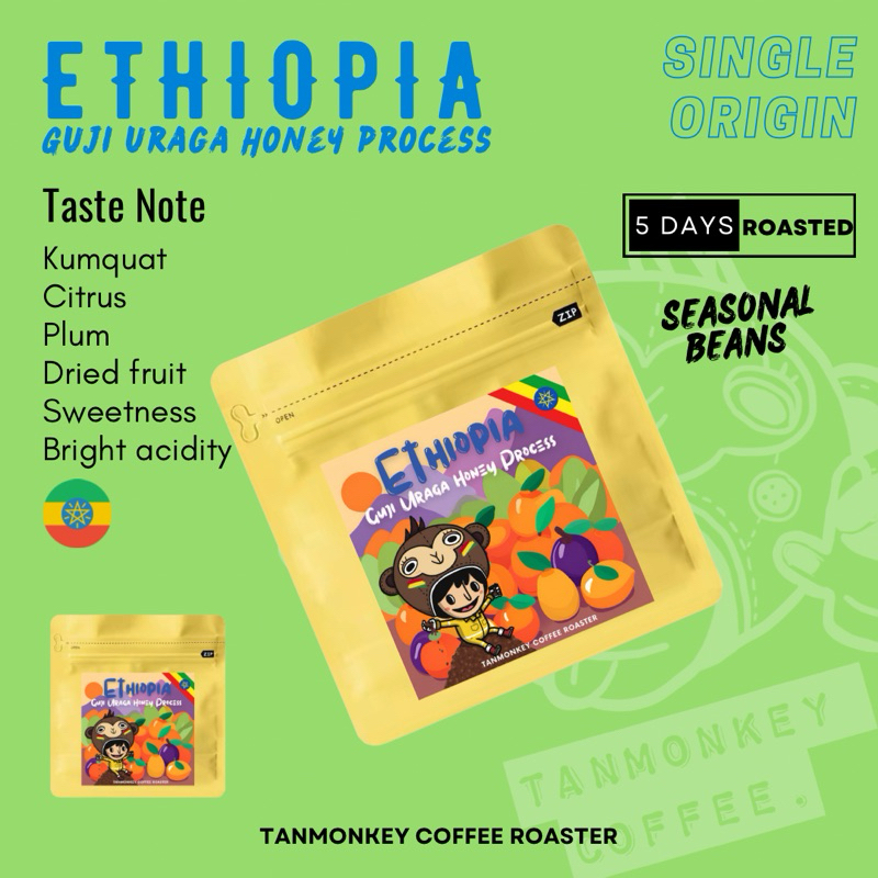Tanmonkey เมล็ดกาแฟเอธิโอเปีย Ethiopia uraga Honey process 2024