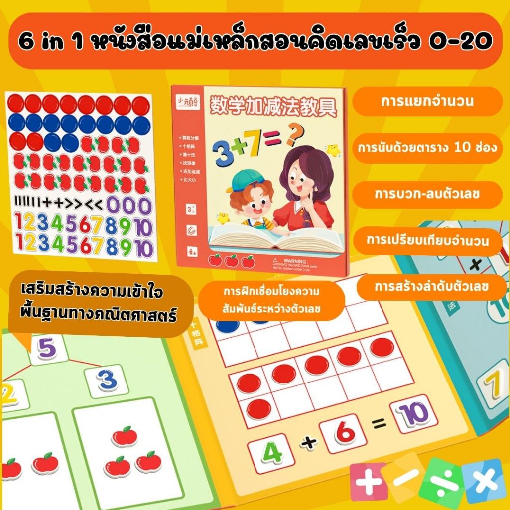 6 in 1 หนังสือแม่เหล็กสอนคิดเลขเร็ว 0 ถึง 20 magnetic book ฝึกคิดคำนวณ สอนเรื่องการแยกจำนวน บวก ลบ เสริมทักษะ