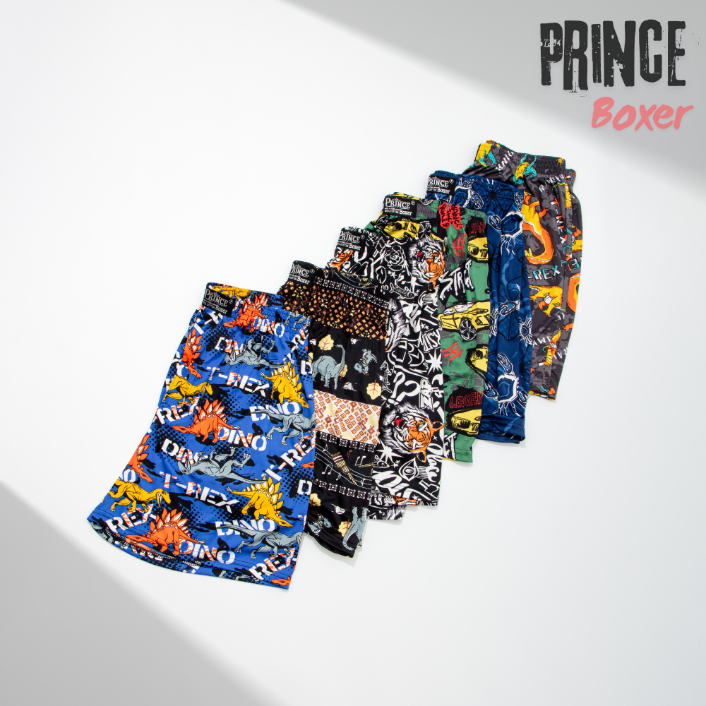 ปริ้นซ์บ๊อกเซอร์ผู้ชาย ผ้ากีฬาไมโครพิมพ์ลาย (สุ่มสี-สุ่มลาย) สำหรับท่านชาย สีสดใส ใส่สบาย ไม่อับชื้น