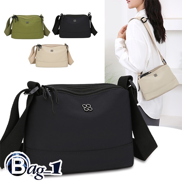bag_1(BAG2283) กระเป๋าสะพายข้างผ้าไนล่อนมี4ช่องซิป ทรงสีพื้น-ขนาด 10 นิ้ว
