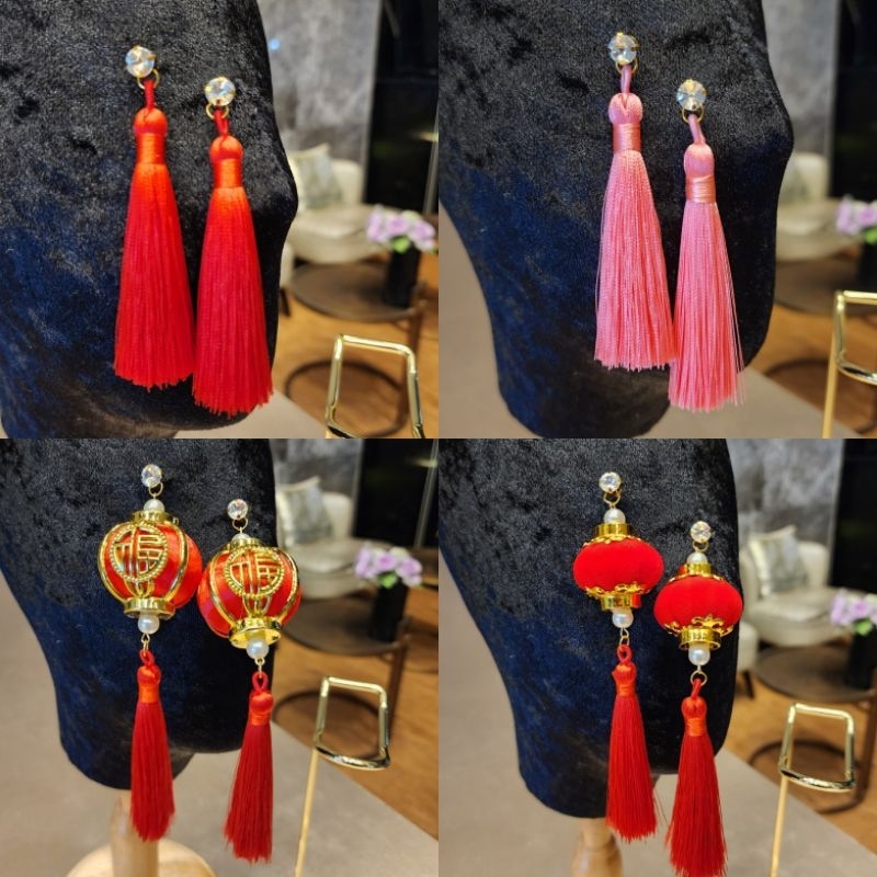 ต่างหูตรุษจีน งานโคมจีน งานพู่เกรดอย่างดี