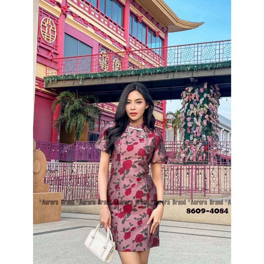 Aurora Brand 8609-4084 ชุดเดรสสั้นคอจีน