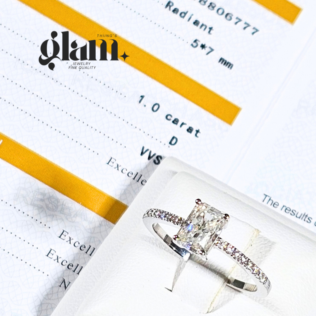 S3-1 *ส่งจากไทยภายใน 3 วัน* แหวนชูเพชรสี่เหลี่ยม Moissanite (โมอีส) ทรง Radiant 1.0 กะรัต
