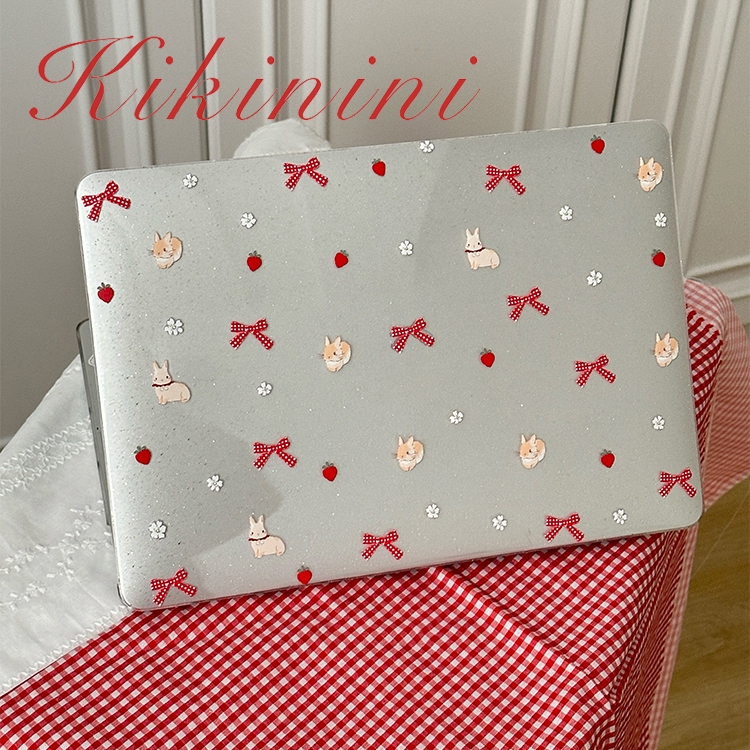 Shesell พร้อมส่ง✨เคส macbook(Glitter)Red ribbion bunny M4 Air13/15 A3241 Pro13 M3 เคสสำหรับแมคบุ๊คใส
