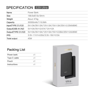 [เก็บโค้ด ลดเพิ่ม] New Orsen by Eloop E29 Ultra 30000mAh เทคโนโลยีชาร์จเร็วขึ้น 45W Max