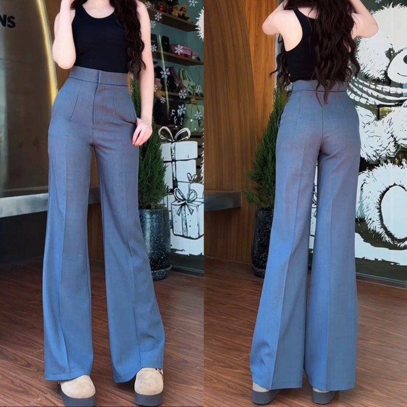 กางเกงทรงขาม้าใหญ่ ตะขอหน้าเอวสูงปรี๊ด มีกระเป๋าข้าง XS-2XL ผ้าสโนว์ | New collection