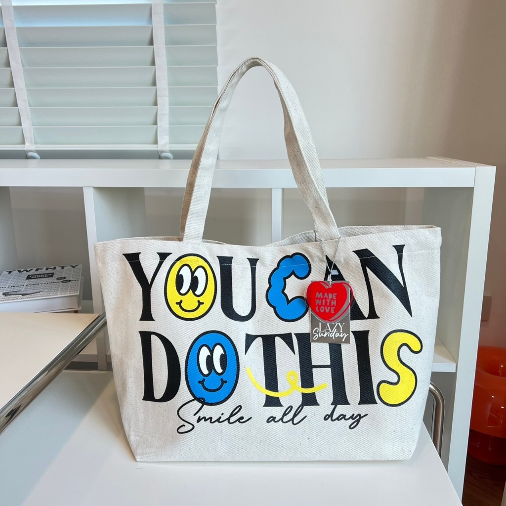 Justbehappy - Tote Bag - กระเป๋าผ้าลายสกรีนฟอนต์น่ารักๆ
