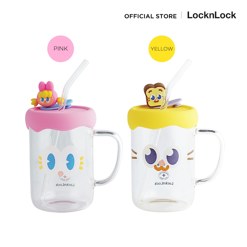 LocknLock แก้วน้ำลายการ์ตูนสุดน่ารัก CAFE' GLASS BOTTLE ความจุ 500 ml. รุ่น LLG974