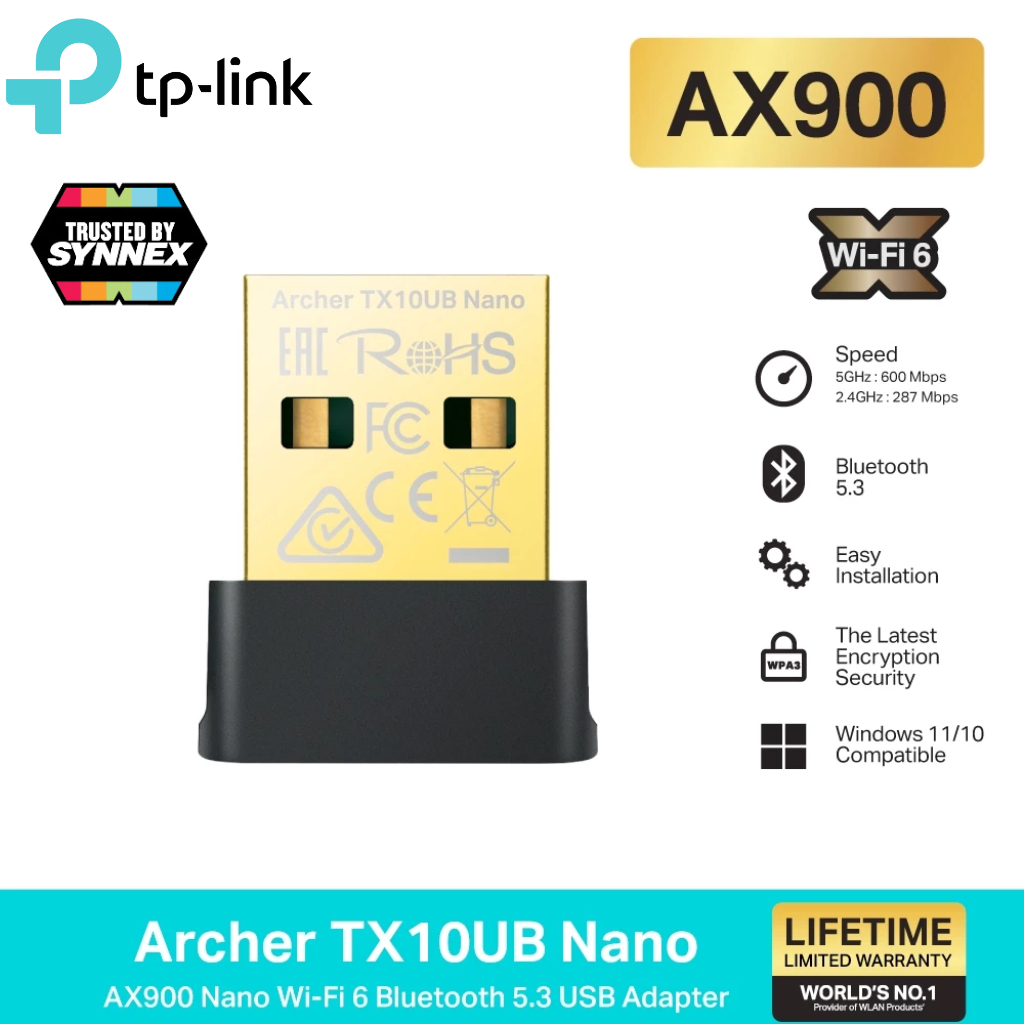 TP-Link Archer TX10UB Nano ยูเอสบีอะแดปเตอร์ บลูทูธ 5.3 AX900 Nano Wi-Fi 6 Bluetooth 5.3 USB Adapter