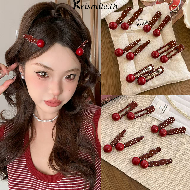 COD-ในไทย💖กิ๊บหนีบผม ลายจุดลูกปัด คลิปด้านข้าง น่ารักหวาน สไตล์เกาหลี นักเรียนสำหรับผู้หญิง เครื่องประดับผมแฟชั่น-Kri