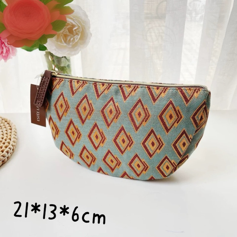 กระเป๋าเครื่องสำอางเอสเต้ ผ้าสวยมากสีเขียวออกฟ้าและน้ำตาล สินค้าพร้อมส่ง ใหม่และแท้100%