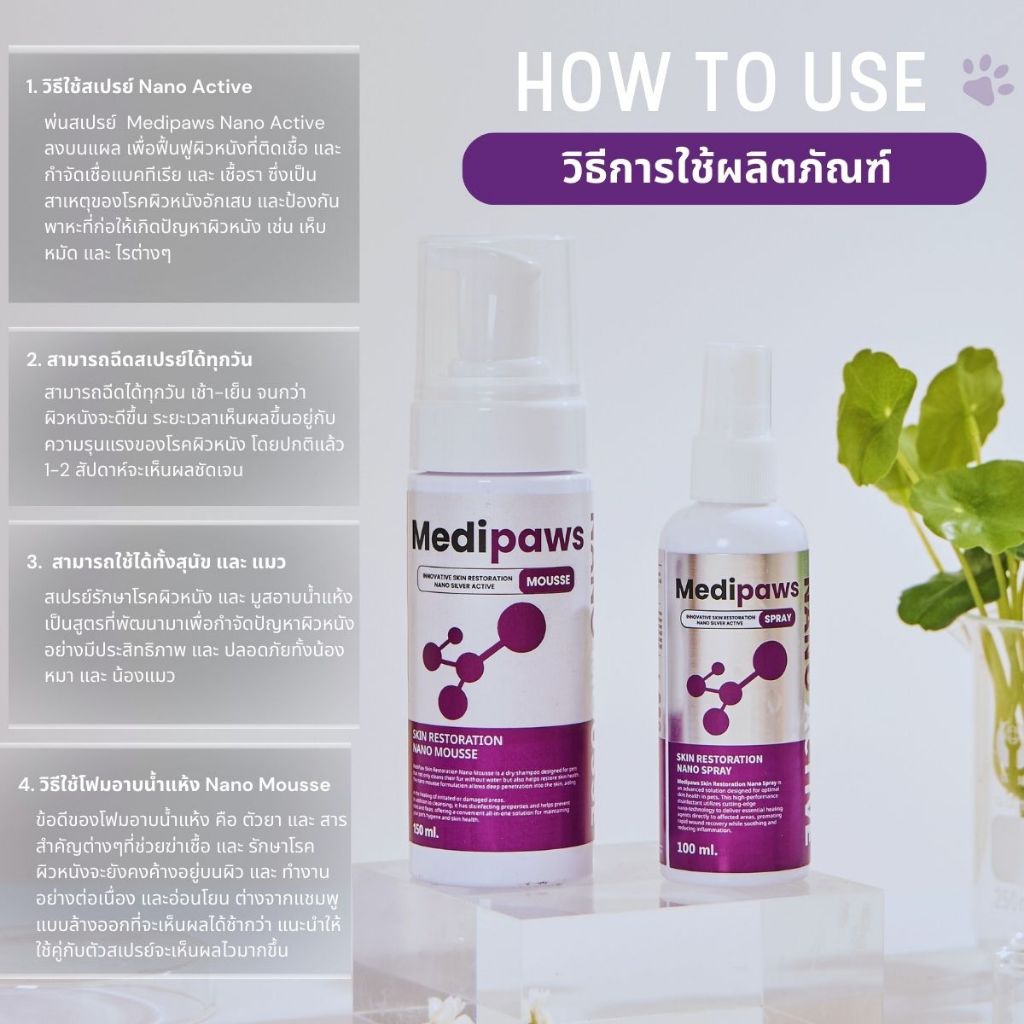 Medipaws Nano Active  สเปรย์ฆ่าเชื้อ สมานแผล ปราบโรคผิวหนังเรื้อรัง  สำหรับสัตว์เลี้ยง 100 ml. รูปที่ 3