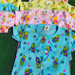 ชุดกระดุมเเขนสั้น 3 ชุดเเละ 1 ชุดมีแบบสีพื้นเเละ ลายการ์ตูน เเรกเกิดทารกชายญหรือไม่ทราบเพศเนื้อผ้าคลอตอล นิ่มนุ่มใส่สบาย