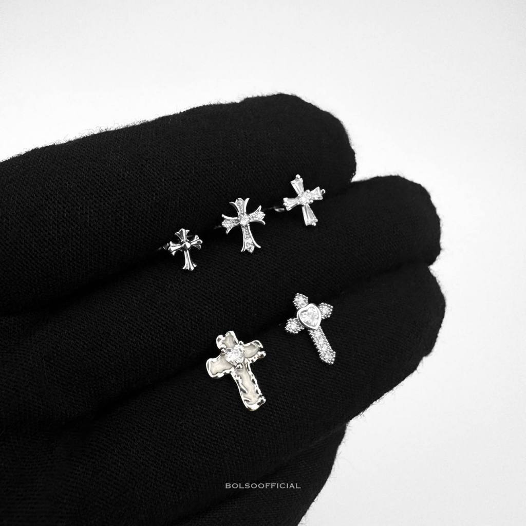 BOLSO จิวหูกางเขน stainless 316L