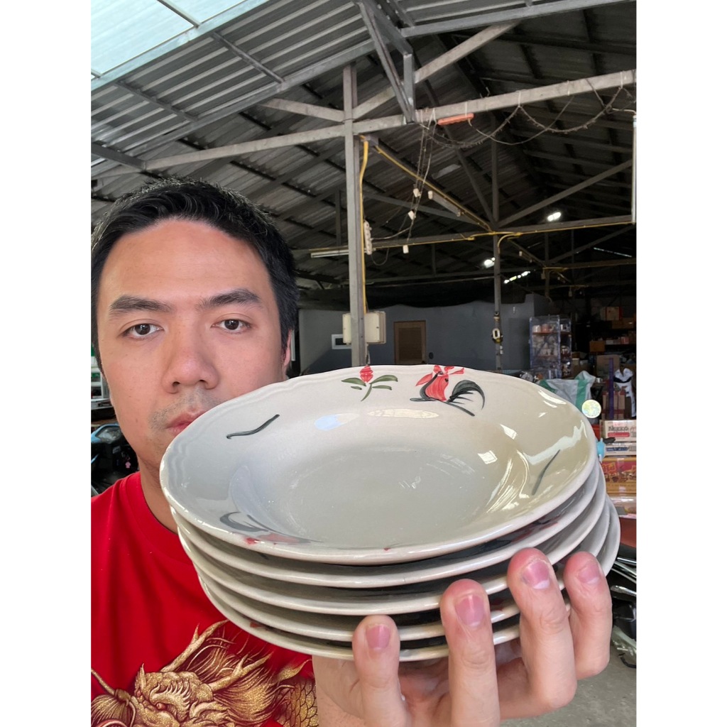 (5ใบ)จานตราไก่ จานเซรามิก ทรงก้นลึก ขนาด 8.5 นิ้ว สินค้าจากลำปาง เป็นสโตนแวร์ Stoneware เข้าไมโครเวฟได้ ออกใบกำกับภาษี