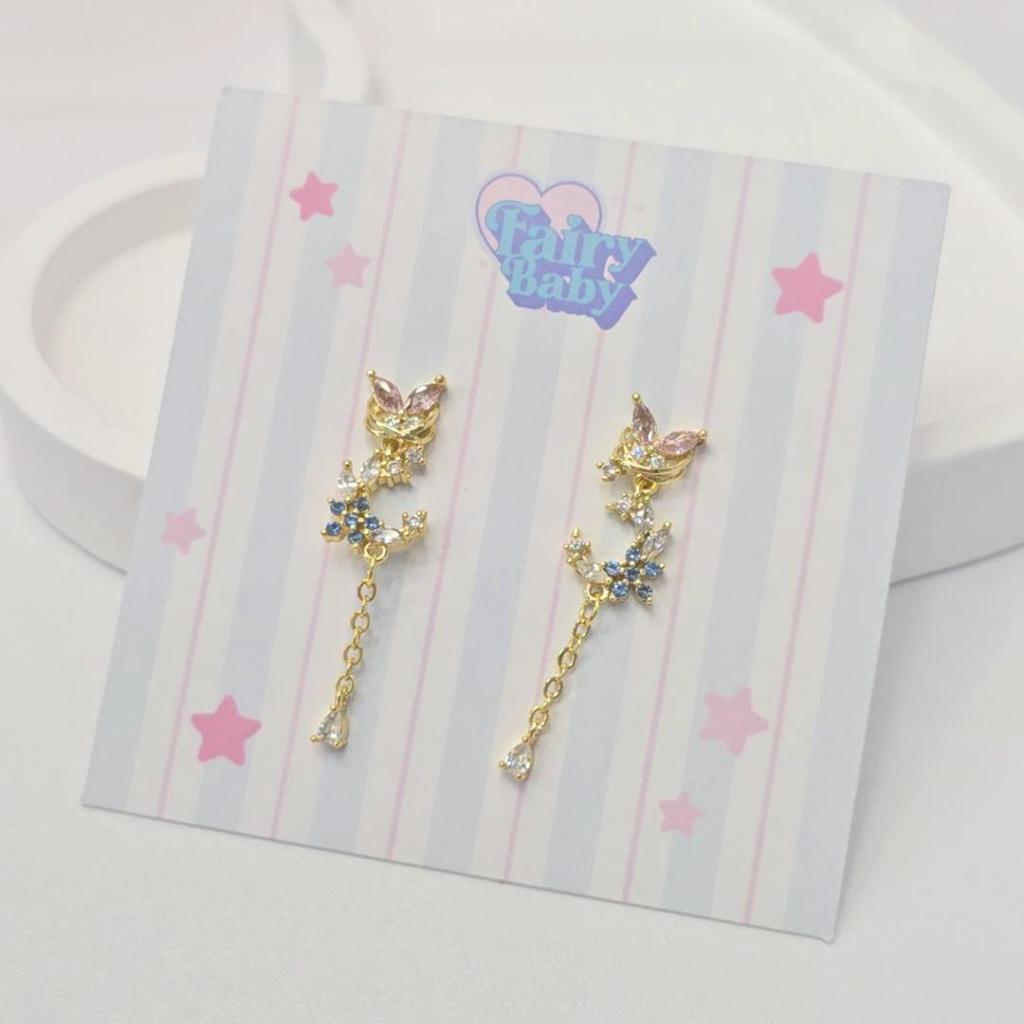 Fairybaby ต่างหู Nabi Moon Earrings ตุ้มหู ต่างหูทอง รูป ผีเสื้อ พระจันทร์ ตุ้งติ้ง สายโซ่ ก สีทอง ตุ้งติ้ง (E2-087)