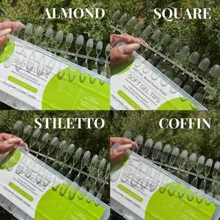 PVCแบบสีใสเนื้อบาง Soft gel tip กล่องเขียว 4ทรง(12size/504pcs./box) ต่อเต็มเล็บด้วยกาวหรือกาวเจล
