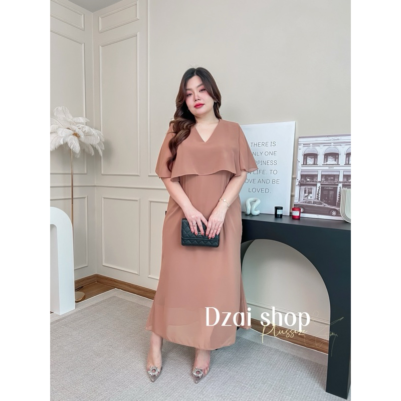 เดรสยาวสาวอวบอ้วนออกงานสีชมพู/เบจน้ำตาล/ฟ้าคราม/ดำ