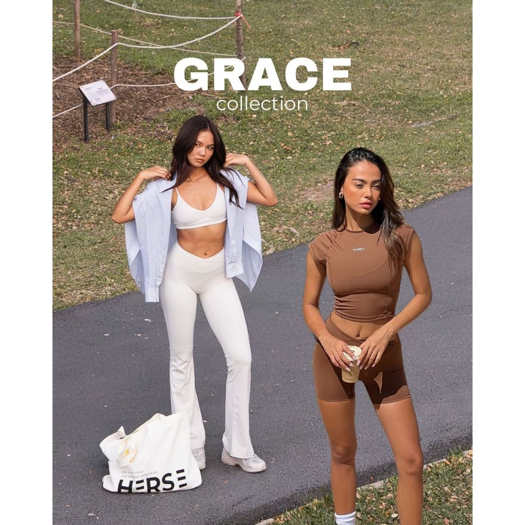 Herse Activewear Grace Collection สปอร์ตบราสายเดี่ยว เอววีขาม้า ขาสั้นก้นเด้ง มีเสื้อแขนสั้น ใส่แมทช