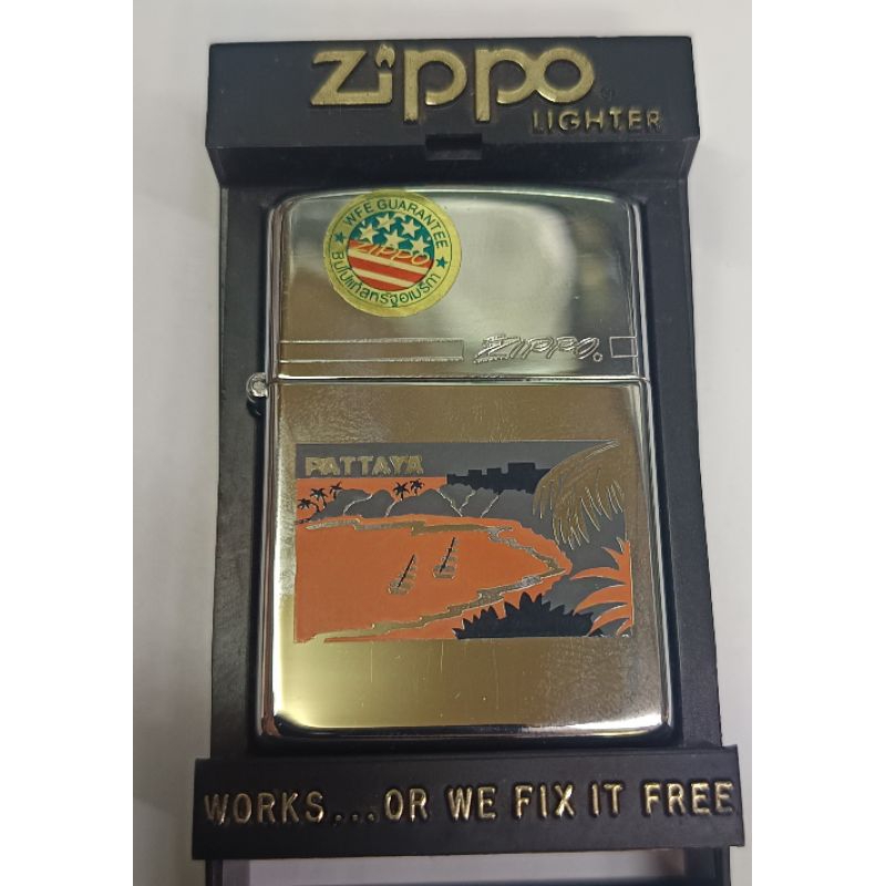 Zippo ไฟแช็ค แท้ รุ่นเก่า ลายไทย พัทยา ซิปโป้พัทยา
