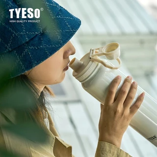 TYESOแท้% ขวดน้ำทรงกระบอก สแตนเลส304แท้ เก็บร้อน-เย็น ขนาด 600ML/750ML/1050ML/1200ML มีฝาปิด พร้อมหูหิ้ว พกพาสะดวก
