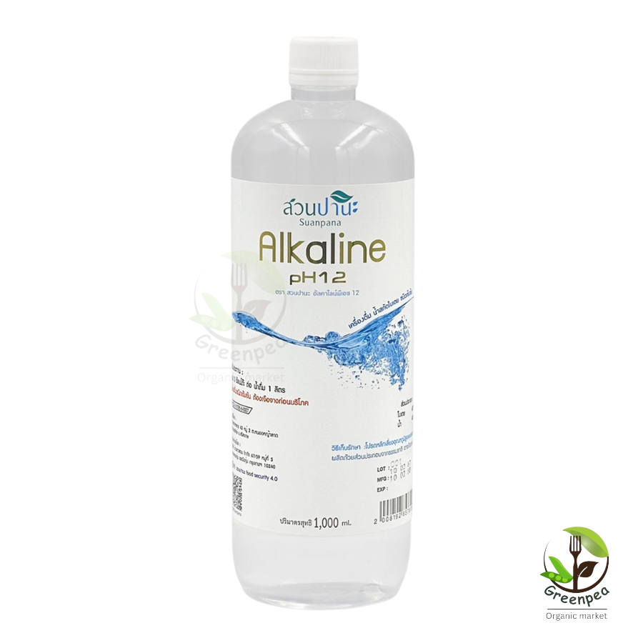 น้ำด่าง อัลคาไลน์ สวนปานะ ผสมน้ำสกัดใบเตย 1000 มล pH12  Alkaline water