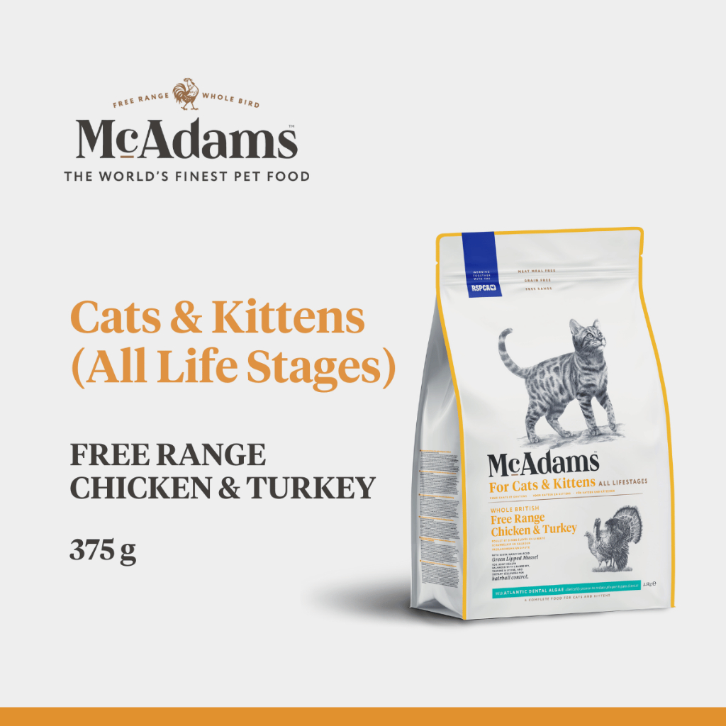 McAdams Cat & Kitten Chicken & Turkey 375g แมคอดัมส์ แคท สูตรไก่และไก่งวงฟรี สำหรับแมวทุกช่วงวัย