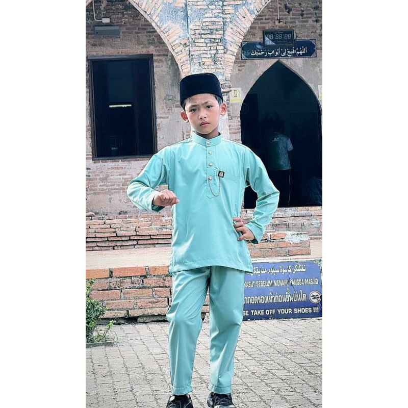 Maleyu Kurta ชุดกรุตาผู้ชาย เด็ก 1-13ปี รุ่นกระดุมโซ่ แบบใหม่ล่าสุด แขนปล่อย ชุดรายอ 2025